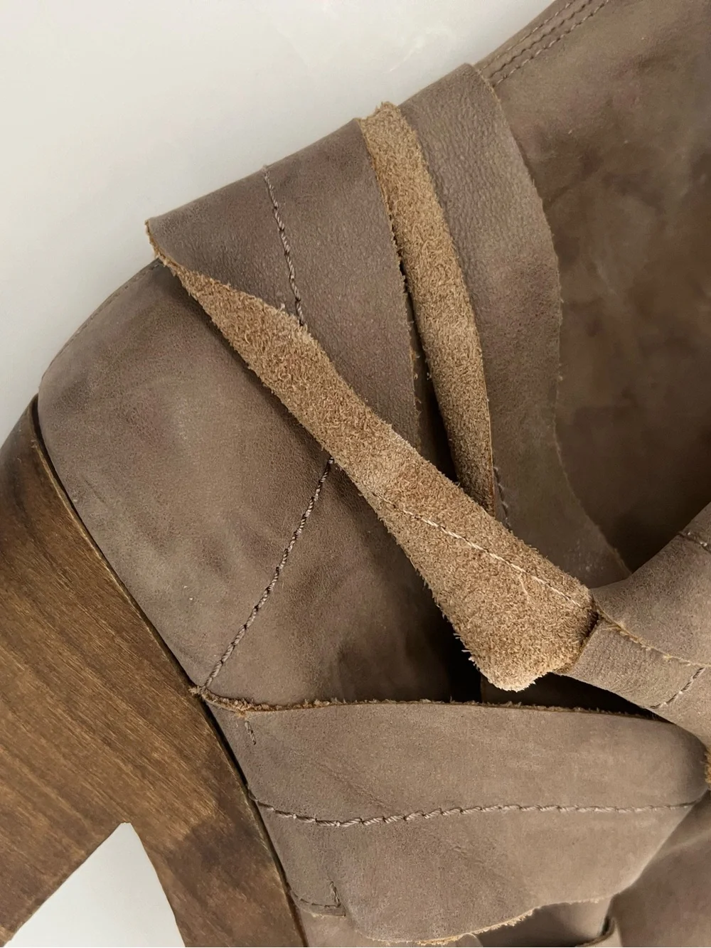 Free People Spire Taupe Leather Ankle-Wrap Platform Clogs